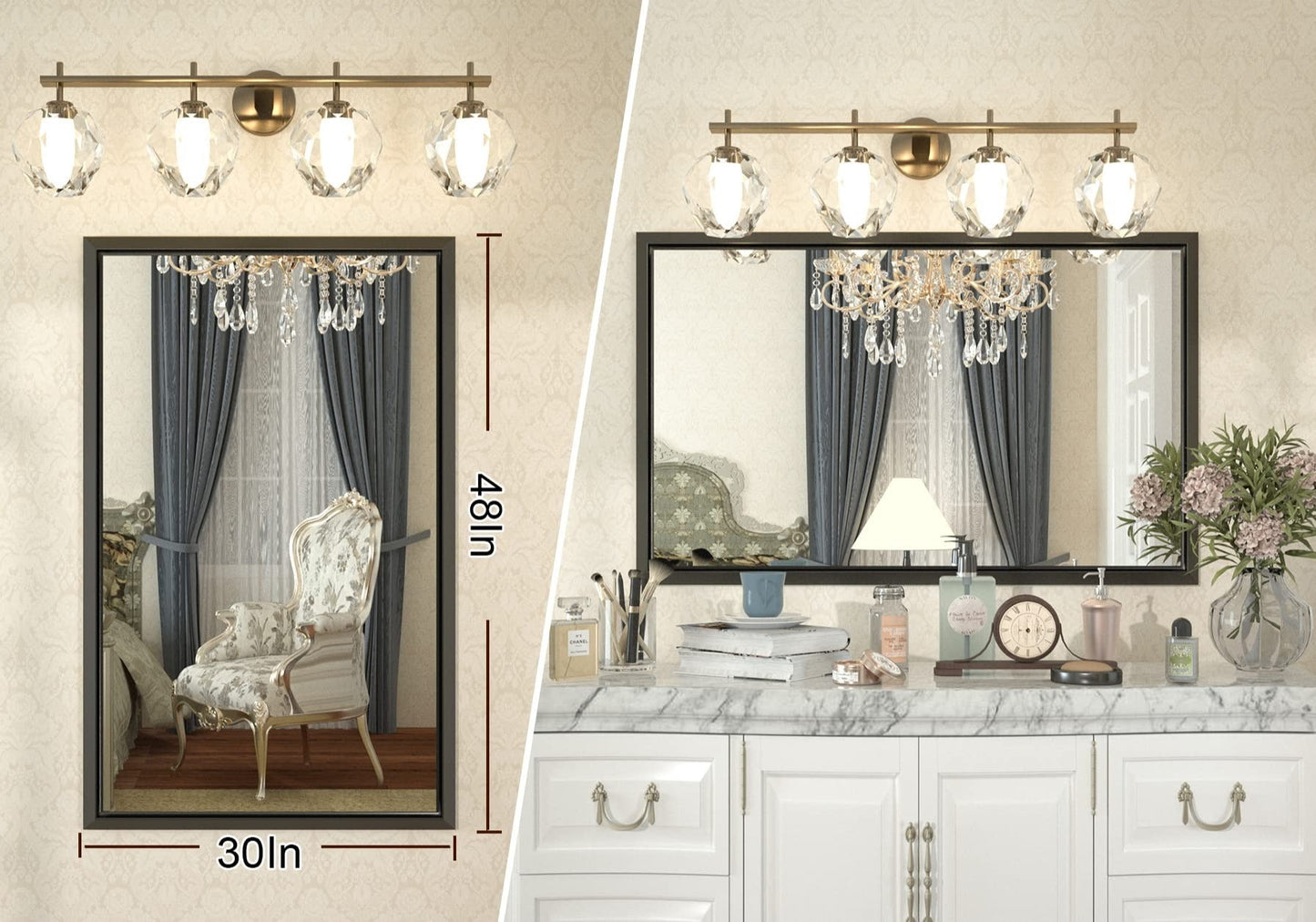 
                  
                    48 x 30 Inch | PILOCOS Retro Farmhouse Decorative Mirror for Bathroom with Beveled Metal Frame
                  
                