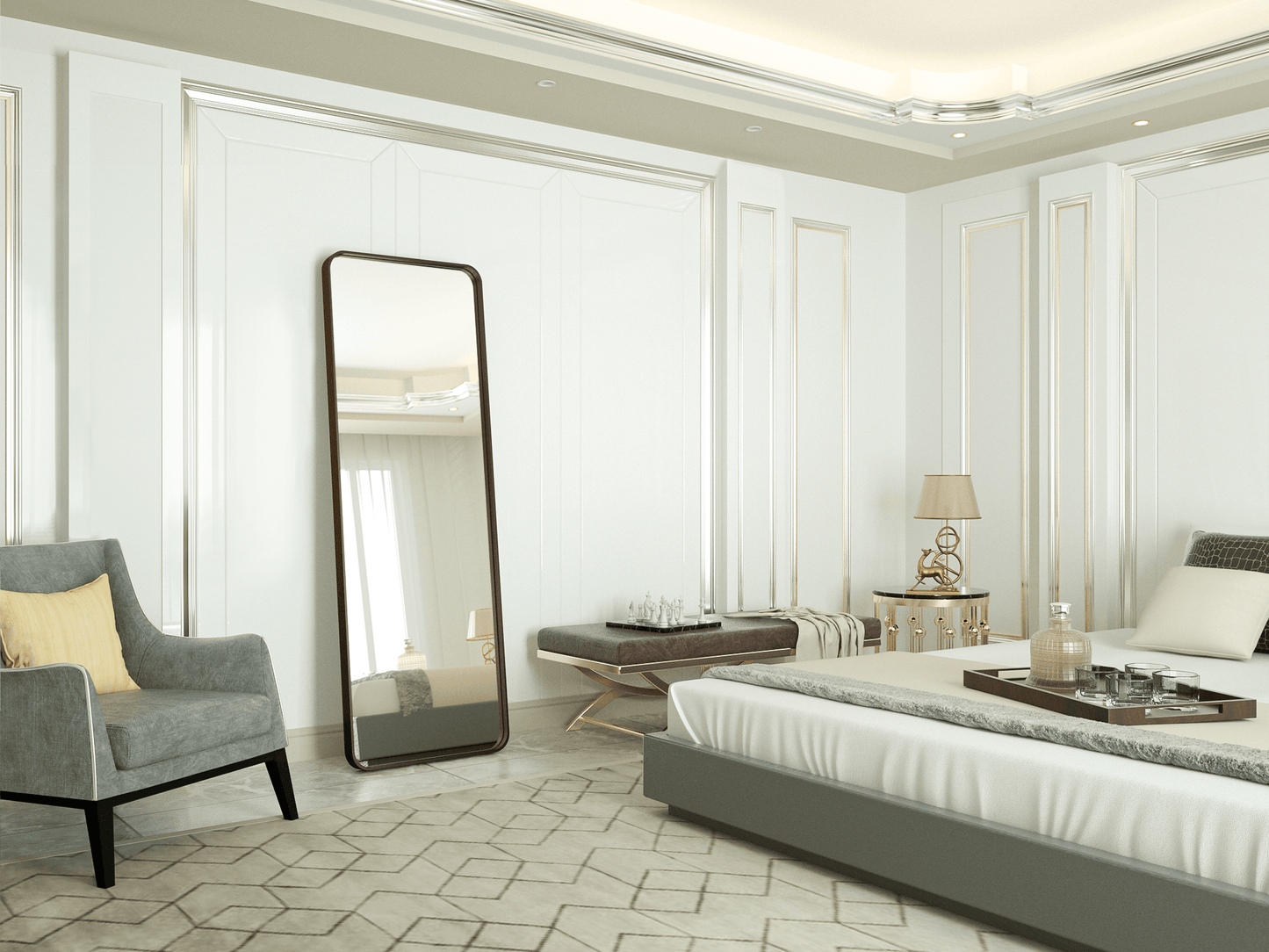 
                  
                    65“ x 22” PILOCOS Modern Full Length Tall Floor Brushed Striped Metal Frame Mirror (Leaning or Hanging)
                  
                