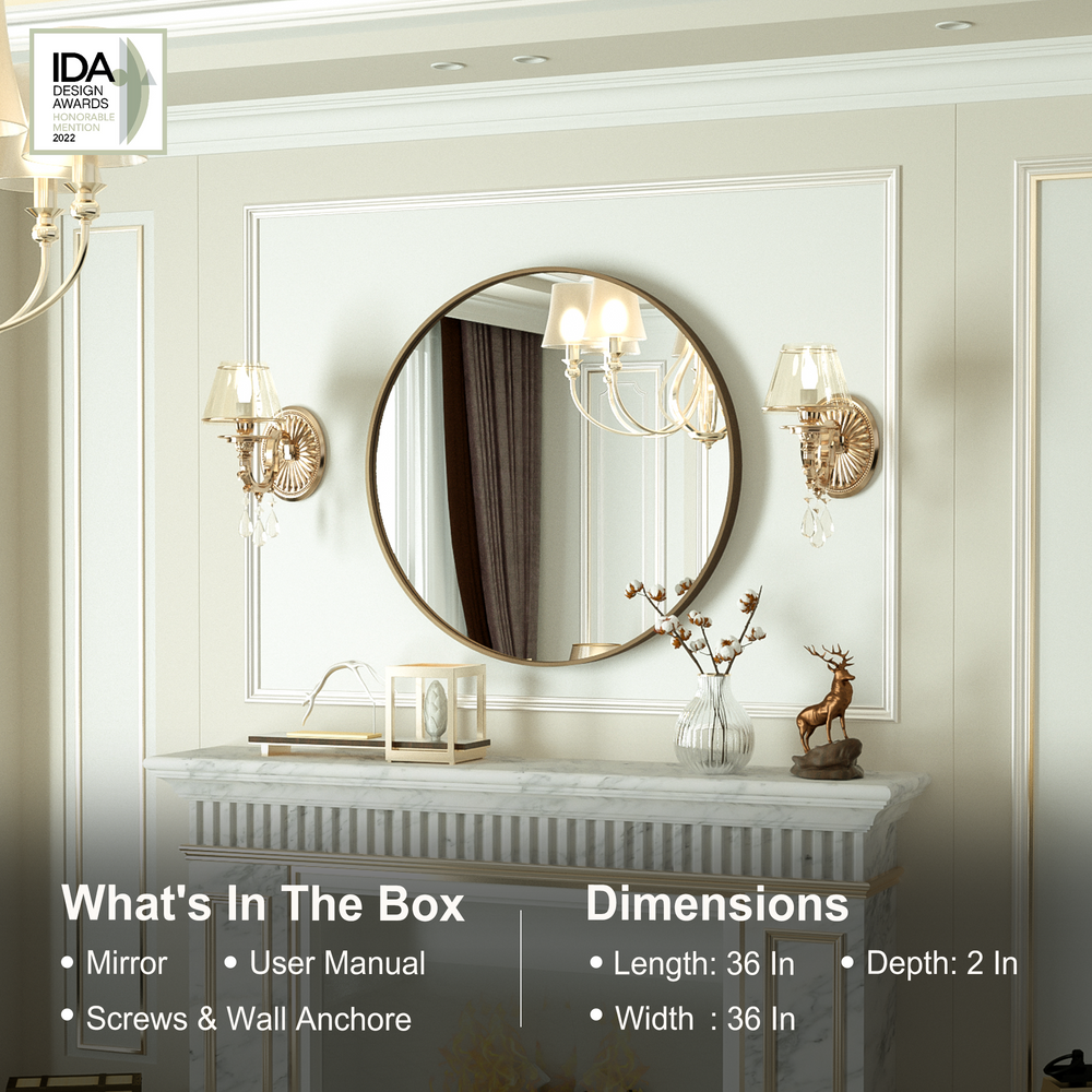
                  
                    36 Inch | Large Minimalist Circular Deisgn Mirror with Ribbed Texture Aluminum Alloy Metal Frame, for Bedroom/Bathroom Vanity
                  
                